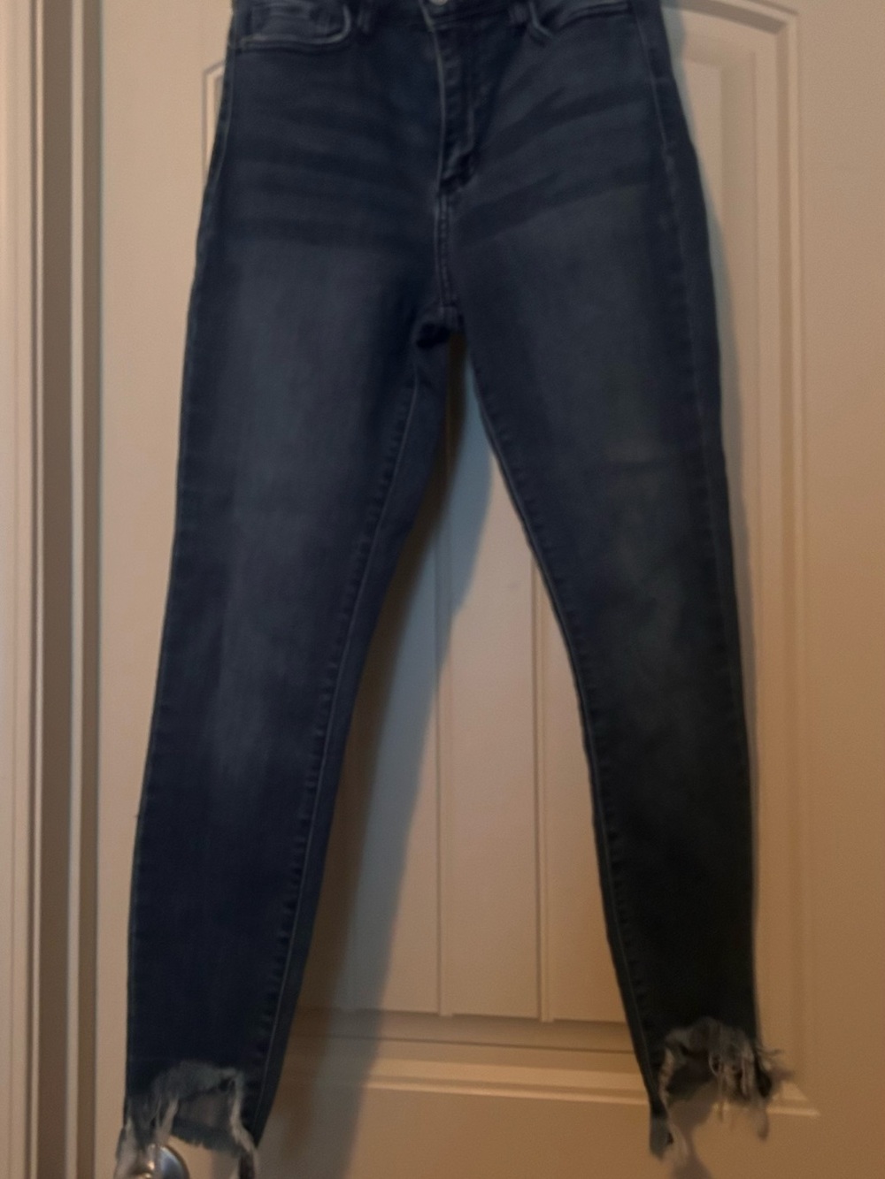 Cello Dark Blue Women’s Skinny Jeans with Frayed Ankles
